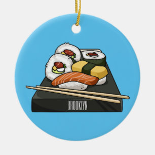 Sushi-illustration av tecknad julgransprydnad keramik