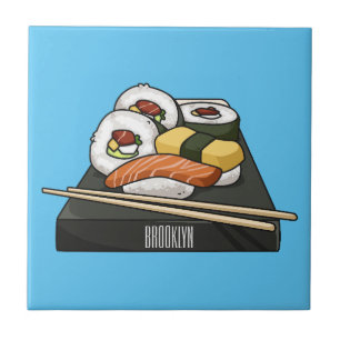 Sushi-illustration av tecknad kakelplatta