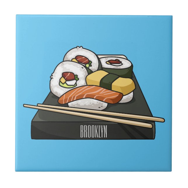 Sushi-illustration av tecknad kakelplatta (Framsidan)