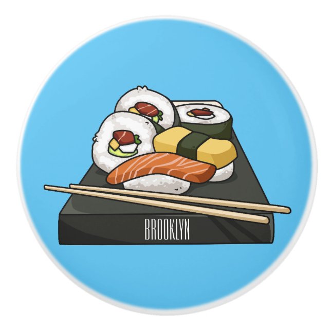 Sushi-illustration av tecknad knopp (Framsidan)