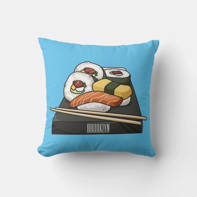 Sushi-illustration av tecknad kudde (Framsida)