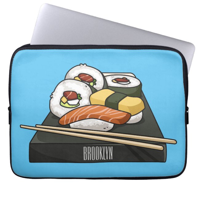 Sushi-illustration av tecknad laptop fodral (Framsidan)