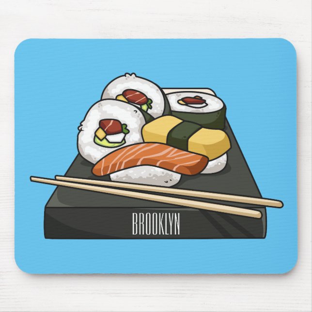 Sushi-illustration av tecknad musmatta (Framsidan)