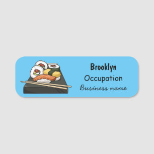 Sushi-illustration av tecknad namnbricka