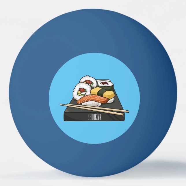 Sushi-illustration av tecknad pingisboll (Framsidan)