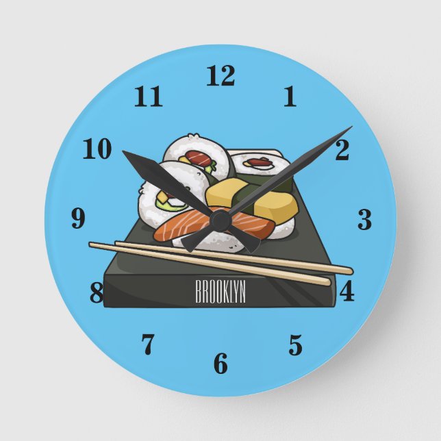 Sushi-illustration av tecknad rund klocka (Framsida)