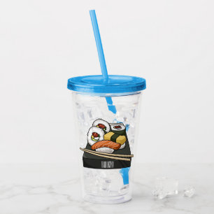 Sushi-illustration av tecknad take away mugg