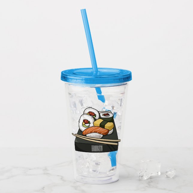 Sushi-illustration av tecknad take away mugg (Framsida Ice)