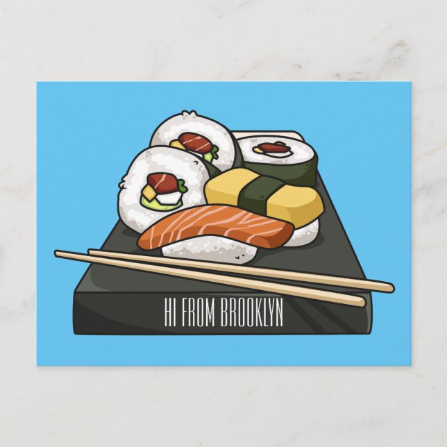 Sushi-illustration av tecknad vykort (Framsida)