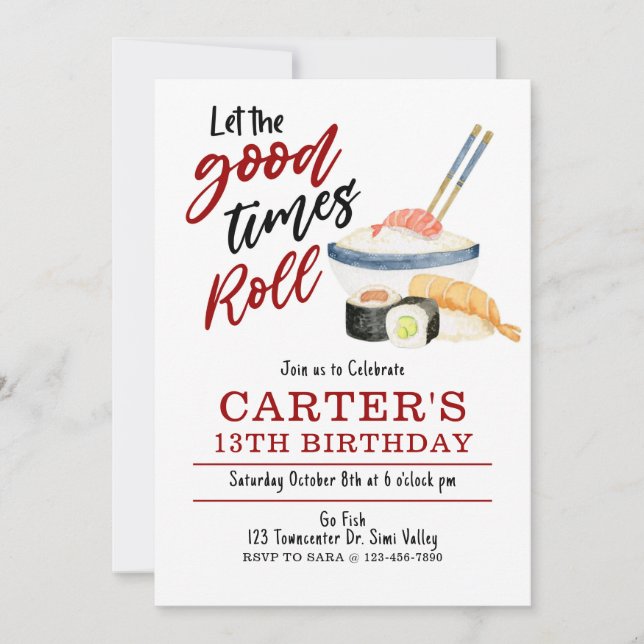 Sushi-inbjudan, låt bran gå och rulla inbjudningar (Framsida)