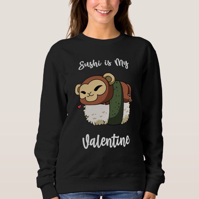 Sushi is My Valentine Monkey Valentine's Day T Shirt (Framsida)