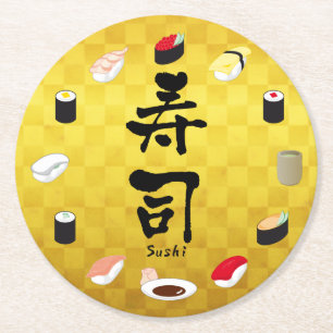 Sushi (japansk calligrafi) underlägg papper rund