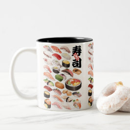 Sushi Japansk Food Hand plockade Illustration Post Två-Tonad Mugg