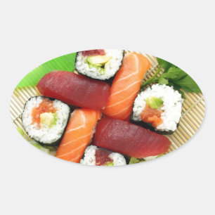 Sushi Japansk Goda Asiatisk Mat Leckert Ovalt Klistermärke