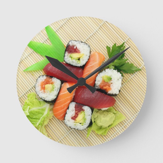 Sushi Japansk Goda Asiatisk Mat Leckert Rund Klocka (Framsida)