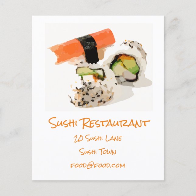 Sushi Japansk modern livsmedelsrestaurang Flygblad (Framsidan)