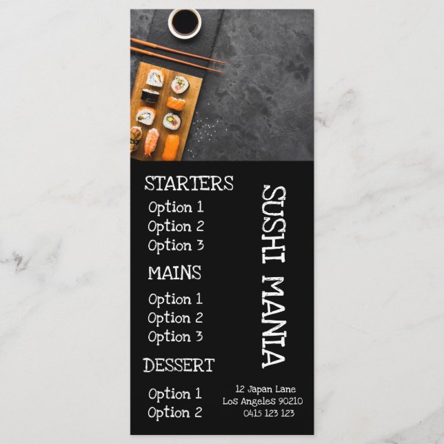 Sushi japansk restaurang stilfull middagsmeny meny (Framsida)