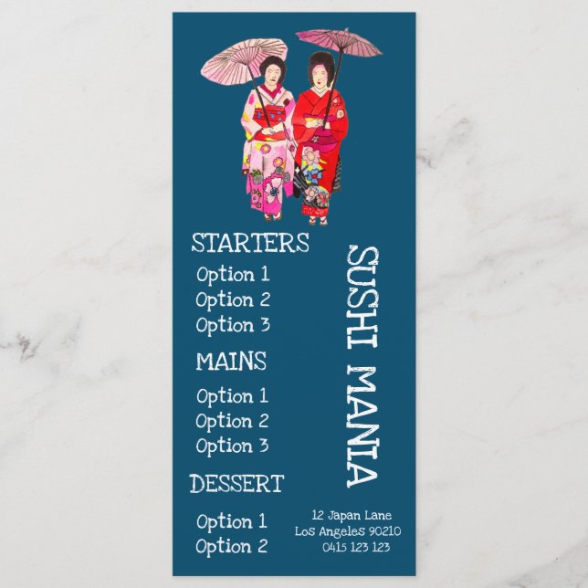 Sushi japansk restaurang sushi middagsmeny meny (Framsida)