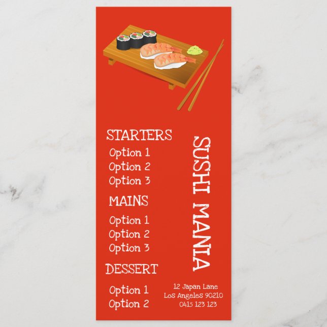 Sushi japansk restaurang sushi middagsmeny meny (Framsida)