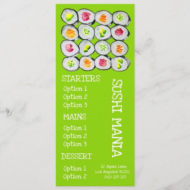 Sushi japansk restaurang wasabi middagsmeny meny (Framsida)
