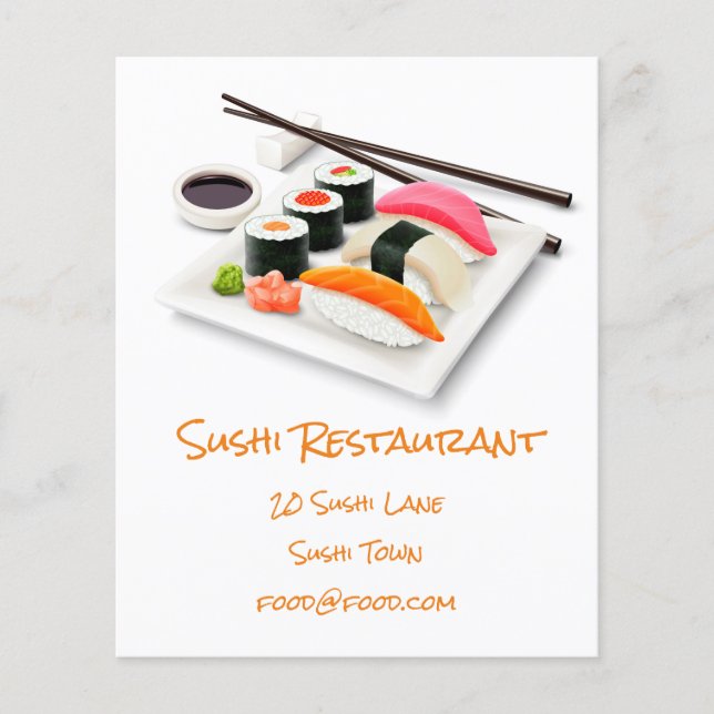 Sushi Japanska moderna matrestauranger Flygblad (Framsidan)