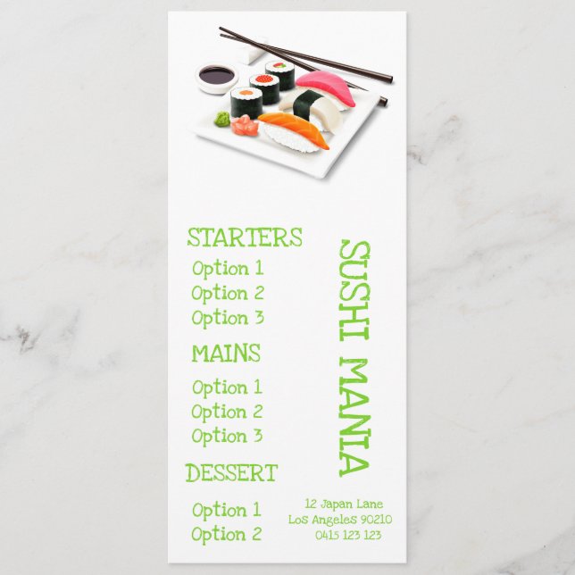 Sushi Japanska restaurangmiddagsmenyn Meny (Framsida)