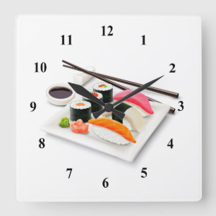 Sushi Japanska tecknad mat Fyrkantig Klocka