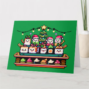 Sushi-julen Firande - Festive 8-bitars design Kort