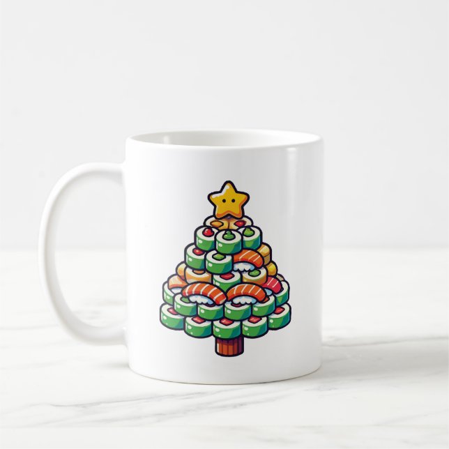 Sushi Julgran - Funny Helgdag Foodie Food Kaffemugg (Vänster)