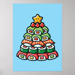 Sushi Julgran - Funny Helgdag Foodie Food Poster