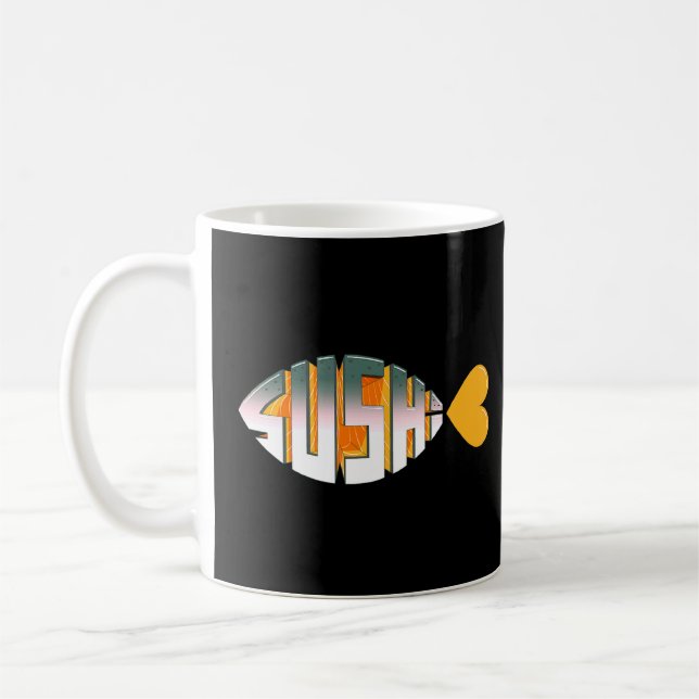 Sushi Kärlek Religiösa Fish Inspired Typography Sa Kaffemugg (Vänster)