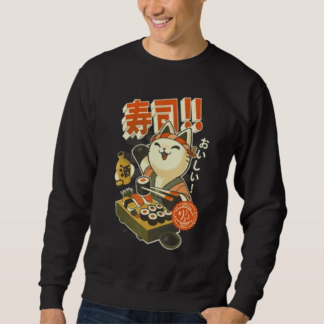 Sushi Katt Kock Lång Ärmad Tröja (Framsida)