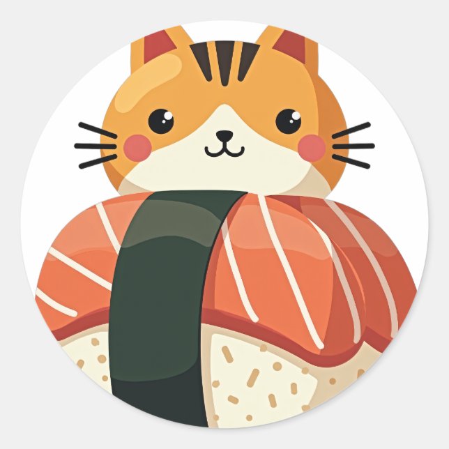 Sushi Katt Runt Klistermärke (Framsida)