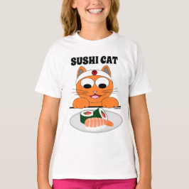 SUSHI KATT Tecknad Katt Äter Sushi Roligt T Shirt