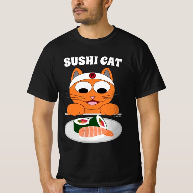 SUSHI KATT Tecknad Katt Humoristisk T Shirt (Framsida)