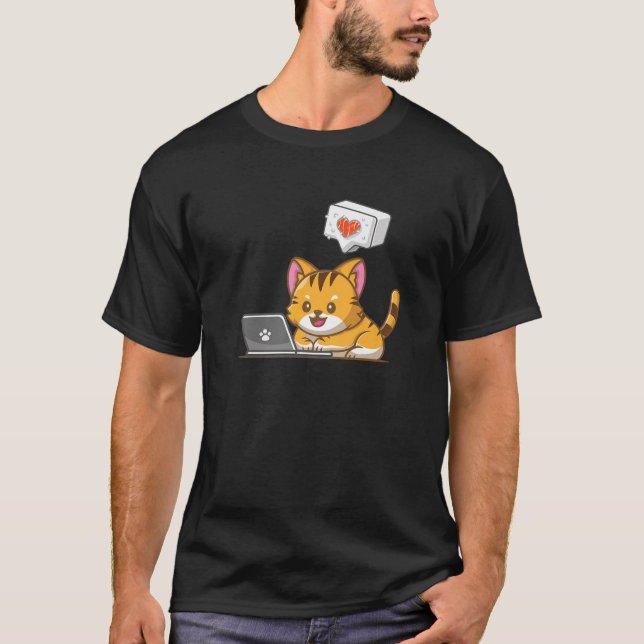 Sushi-katter på datorapparat Funny Gag Idea T Shirt (Framsida)