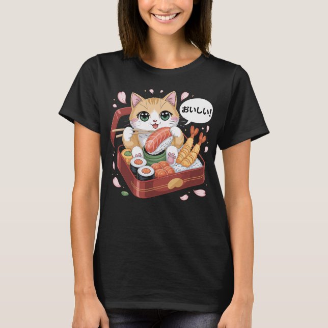 Sushi Katze Kawaii Shirt T (Framsida)
