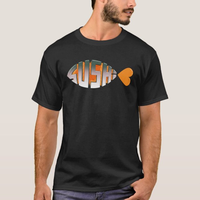 Sushi Love Religious Fish Inspired Typography Salm T Shirt (Framsida)