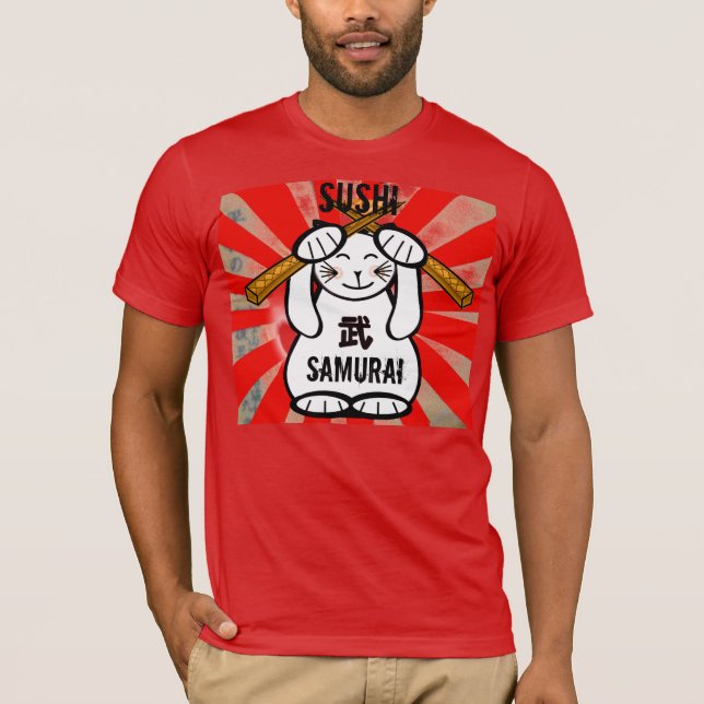 Sushi Maneki Neko Samurai T-shirt (Framsida)