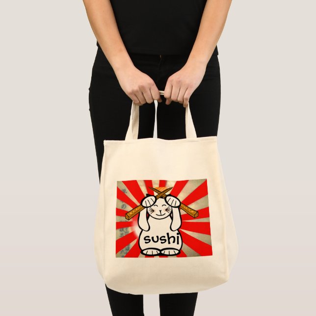 Sushi Maneki Neko Tote Tygkasse (Framsida (produkt))