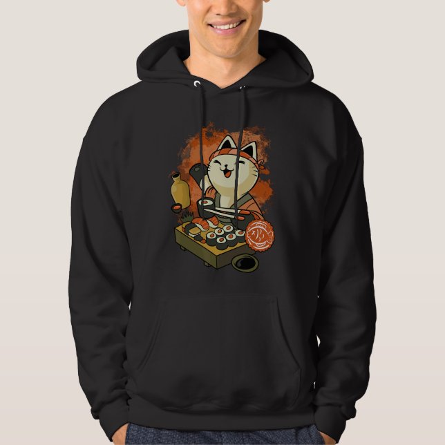 Sushi Mästare Katt Hoodie (Framsida)