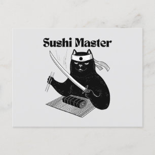sushi master, sushi cat vykort