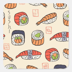 Sushi-mat, sömlös utformning av mönster. fyrkantigt klistermärke