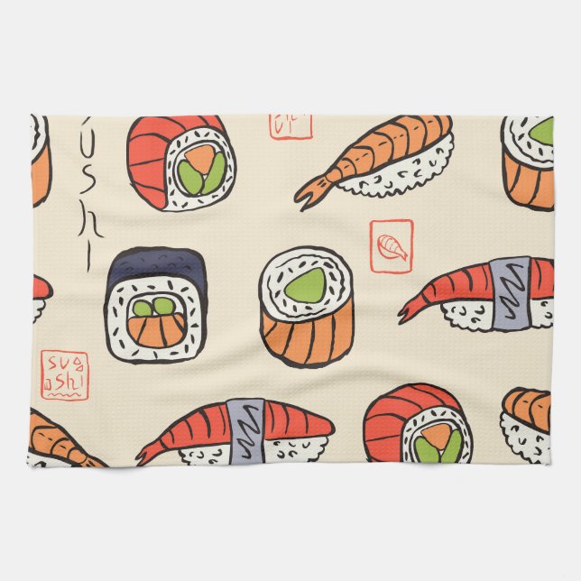 Sushi-mat, sömlös utformning av mönster. kökshandduk (Horisontell)