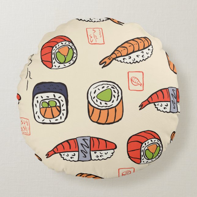Sushi-mat, sömlös utformning av mönster. rund kudde (Framsidan)