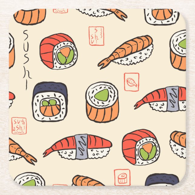 Sushi-mat, sömlös utformning av mönster. underlägg papper kvadrat (Framsidan)