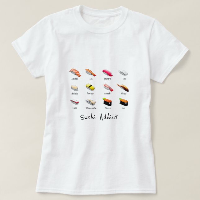 Sushi missbrukare slogan söt japansk mat t shirt (Design framsida)