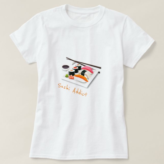Sushi missbrukare slogan söt japansk mat t shirt (Design framsida)