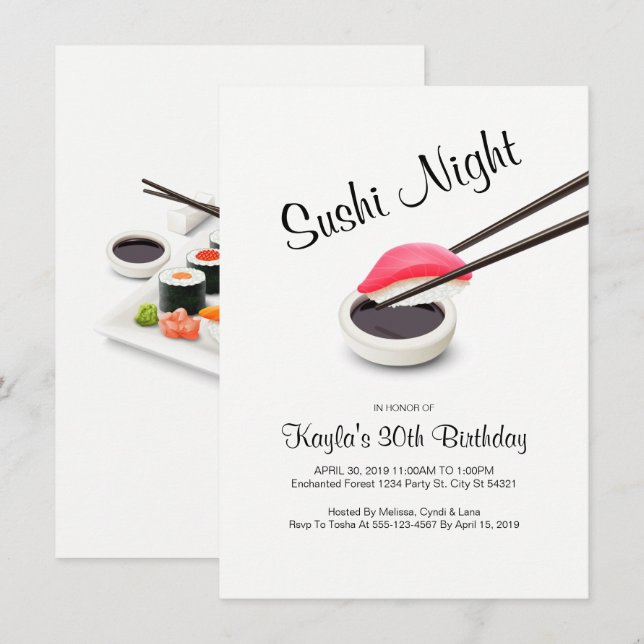 Sushi Nattinbjudningar Inbjudningar (Fram/baksida)