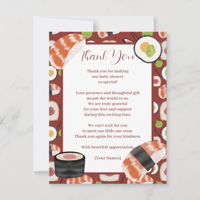 Sushi Neutralt Baby Shower Tack Kort (Framsida)